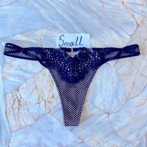 VS Very Sexy Thong Panty Fishnet Lace Small Embellished New